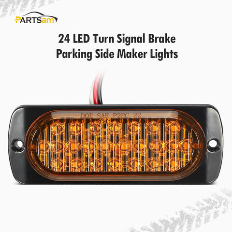 Amber LED Turn Signal Side Marker Lights 4.4 Inch 2 Pack, 24 High Power SMD LEDs, DOT Approved, shown front view in black housing