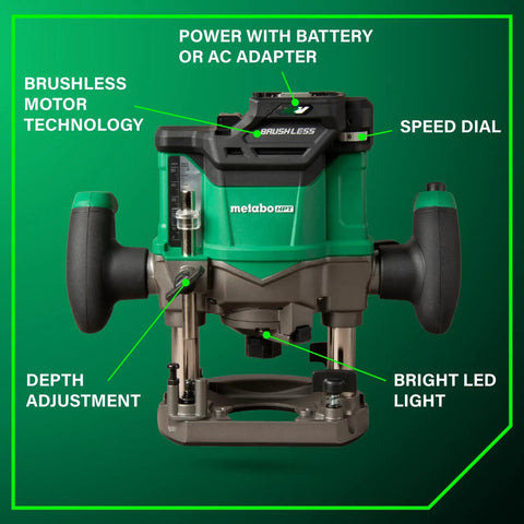 Cordless Plunge Router Beast Mode 36V Variable Speed 11,000 to 25,000 RPM Lightweight 6.9 lbs with LED work light