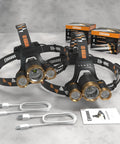 Rechargeable LED Headlamp With 2500 Lumens, Zoomable Beam, 4 Modes, Waterproof For Adults, Set Of 2 on marble surface
