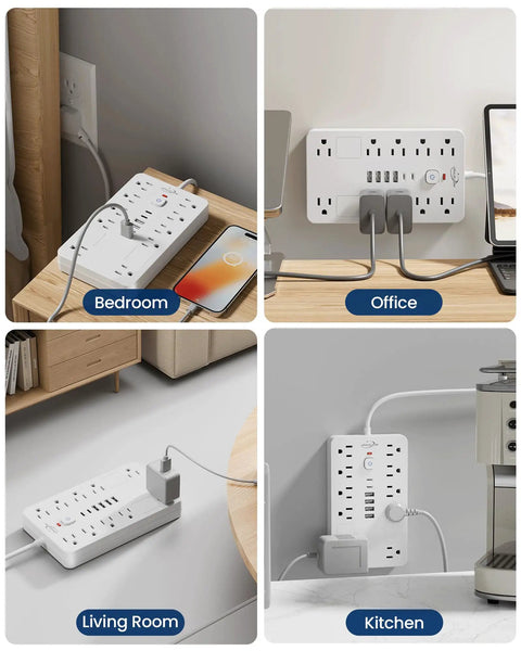 Surge Protector Power Strip With 10 Outlets And 6 USB Ports Including 2 USB-C, 6 Ft Heavy Duty Extension Cord, Wall Mount, 1850W 15A Overload Protection, ETL Listed For Home Or Dorm Room in bedroom, office, living room, kitchen