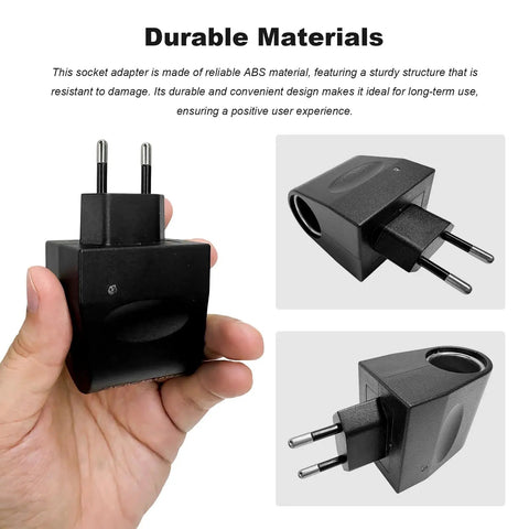 No Brainer Ac To Dc Converter With 12 Volt Cigarette Lighter Socket Adapter For 90 To 240 Volt Wall Plugs in hand, showing durable design.