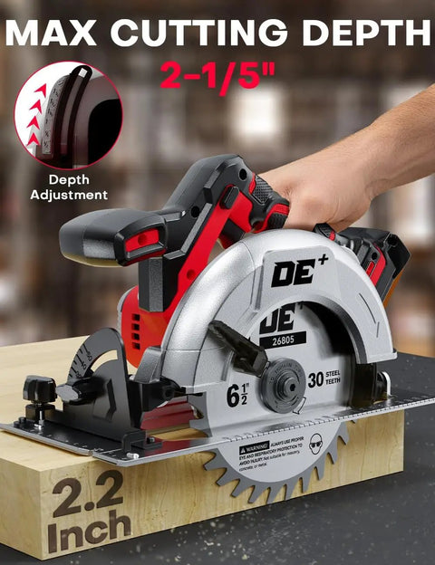 This Badass 6.5 Inch Cordless Circular Saw Packs An 8000 Rpm Brushless Motor Built For Milwaukee M18 Batteries Delivers Smooth Cuts And Serious Job Site Muscle Every Single Time, showing max cutting depth adjustment.
