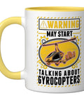 Gyrocopter Themed Ceramic Mug for Gyroplane Enthusiasts And Autogyro Fans 11 Ounce Yellow And White Coffee Cup Dishwasher Safe