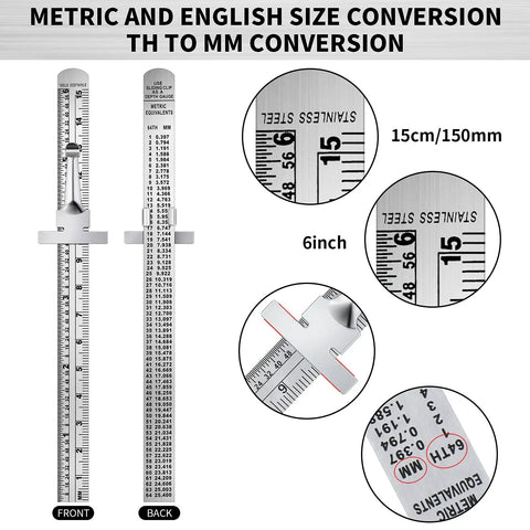 Super Handy Flexible Stainless Steel Pocket Ruler Set With Detachable Clips, 6 Inch And 15 Cm Dual Metric And English Scales