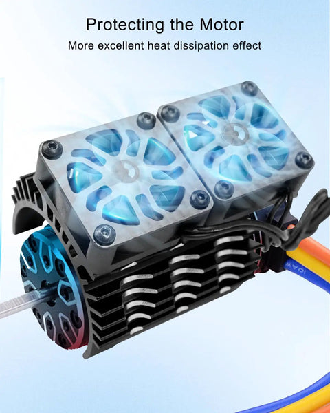 Beefy RC Motor Cooling Fan for One Eighth Scale Brushless Motors 4068 4076 4082 4092 27000 RPM Dual Motor Heatsink with Metal Cover