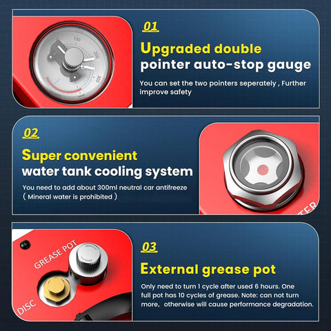 Close-up of Portable PCP Air Compressor With 350W Motor Auto Stop 12V Car Power Built In Home Converter showing gauge and cooling system features