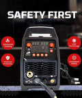 Hot Rodder's Dream 180 Amp Multi Process Welding Machine Does It All front view showing safety features and control panel design.