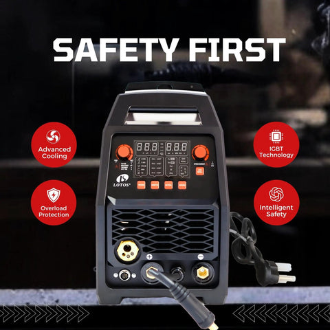 Hot Rodder's Dream 180 Amp Multi Process Welding Machine Does It All front view showing safety features and control panel design.