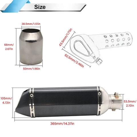 Specifications of Carbon Fiber Universal Motorcycle Slip On Muffler Exhaust 1.5 To 2 Inch for Dirt Bike Street Bike Scooter and ATV.