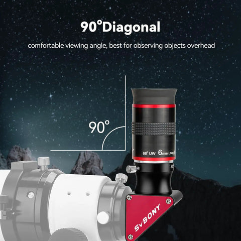 90° diagonal telescope view with 68 Degree Wide Angle Telescope Eyepiece 6mm For Quick Targeting And Crisp Views 1.25 Inch Diagonal