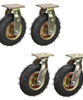 Heavy Duty Pneumatic Rubber Castor Wheels Provide Silent Gliding And Grippy Traction On Rough Grounds, four pack with steel mounting plates.