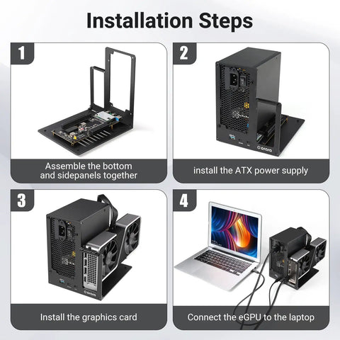 Installation steps for External Egpu Dock Station Thunderbolt 3 4 Usb4 40gbps Gaming Graphics Card Enclosure.