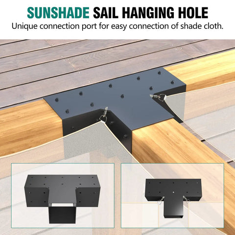 Two Pack 4x4 Pergola Brackets Kit With Four Way T Brackets And Corner Bracket For Gazebos And Sheds Post Base For 3.5x3.5 Inch Wood Beams Patio Sunshade Mount Holes