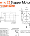 YEJMKJ NEMA 23 stepper motor front and side size diagram; 57×101 mm, 2‑phase bipolar, 3 Nm, 4‑wire, 1 m cable