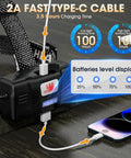 Two Pack Rechargeable Headlamp charging with USB-C, battery level display, and phone shown for Two Pack Rechargeable Headlamp With Beast Bright LED Beam Motion Sensor Zoom Five Modes 800 Meters Reach 90 Degree Adjustable Headlamp For Adults Waterproof Forehead Light Hard Hat Compatible Camping Gear