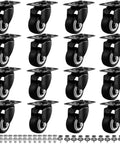 Tough As Nails Heavy Duty Swivel Casters Set Of 16 with black wheels and threaded plate mounts for shop furniture and workbenches.