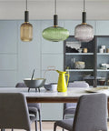 Go To Industrial Pendant Light With Dreamy Striped Glass Shade And Black Canopy For Kitchen Island Farmhouse Style Dining Setup