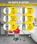 Image showing six cutter attachments for Automatic Power Drain Snake And Heavy Duty Pipe Dredge Machine With Rust Resistant Manganese Steel Coil.