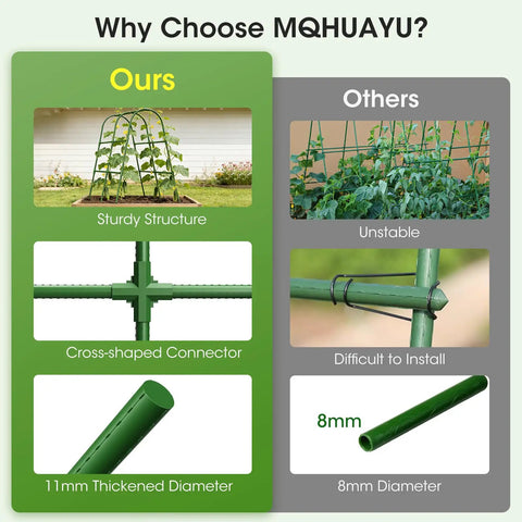 Comparison chart highlighting the U Shaped Garden Trellis for Climbing Plants and Cucumbers in Raised Beds; stable structure vs unstable.