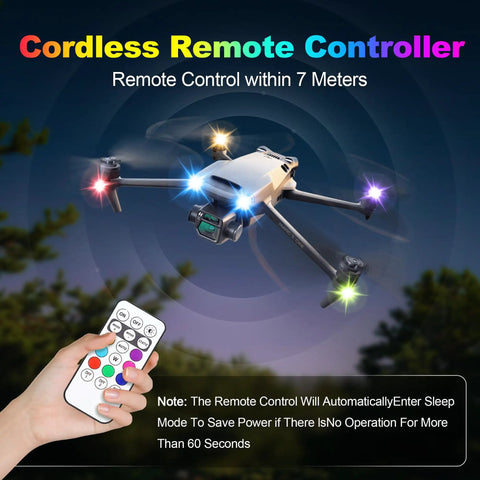 4 LED Cordless Strobe Lights With Remote Control on drone, demonstrating bright 8 color waterproof anti collision warning