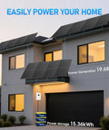 Complete 10 Kw Whole House Off Grid Solar Kit With 15 36 Kwh LifePo4 Battery And 4920 Watt Panels on modern house rooftop.