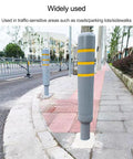 No Sweat Installation Heavy Duty Steel Safety Bollard Pour In Place Post With Vivid Reflective Strips installed along a sidewalk.