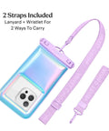 Waterproof Phone Pouch With Lanyard IP68 Floating Case For All Phones Dry Bag Lavender Holo with lanyard and wristlet
