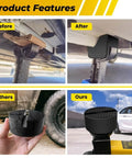 Comparison of Rubber Jack Pad Pinch Weld Adapter Universal Slotted Frame Rail Protector showing before and after usage, side by side view, and texture design.