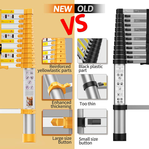 Comparison of 12.5 Foot Telescoping Extension Ladder Heavy Duty Aluminum Alloy With Upgraded Materials and older model features