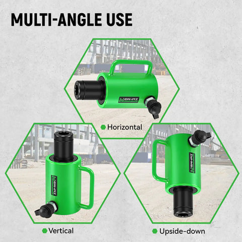 20 Ton Hydraulic Hollow Jack With 2 Inch Stroke Center Through-Hole Design Auto Retraction Ram, multi-angle views.