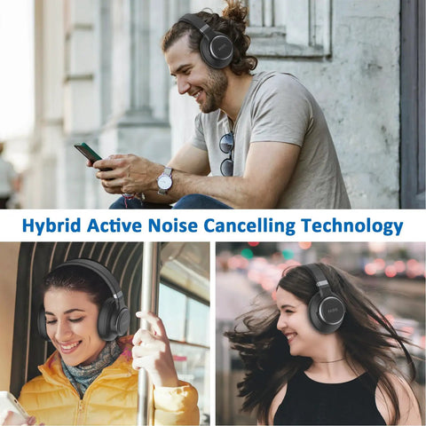 People using Over Ear Wireless Headphones With Active Noise Cancelling And 70 Hours Playtime Bluetooth With Microphone Transparency Mode