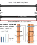 Diagram showing Two Tone Black And Nickel Cabinet Pulls 1 Piece French Style with dimensions and screw sizes for furniture installation.