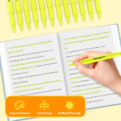 Bulk 48 Pack Yellow Highlighters With Chisel Tip And Quick Dry Ink No Bleed Through For Studying Notes Back To School Office Supplies For Students And Teachers used on notebook