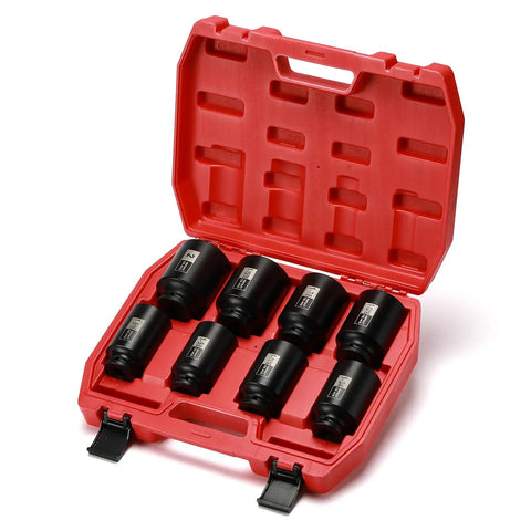 Beefy 1/2 Inch Drive Spindle Axle Nut Impact Socket Set 4 Piece CR-MO 6 Point SAE Deep Sockets With Laser Etched Size Marks