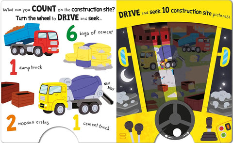 Children's book page from 'Construction Site Digger Adventure For Kids A Magic Headlight Find And Count Quest That Teaches Counting.'
