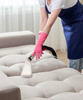 Woman cleaning sofa with Extractor Attachment For Wet Dry Vac Turn Any Shop Vac Into A Pro Grade Upholstery Cleaner For Cars And Home Detailing With A Clear Three And A Half Inch Head To See Dirt And Dirty Water From YSJWAER.