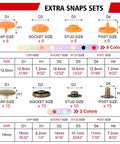 All In One Snap Kit For Fabric And Leather Grab And Go With 192 Pcs T5 Plastic Snaps In 8 Colors And 80 Pcs 15 mm Metal Snap Fasteners chart