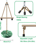 Green Disc Swing For Kids With 7 Ft Adjustable Height, Monkey Bars, Hanging Tree Seat, Backyard Outdoor Play Set dimensions and features.