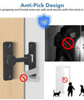 Heavy Duty Barn Door Lock Latch 90 And 180 Degree Adjustable installed on wooden door, anti-pick design