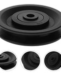4 Pack Weight Lifting Pulley Wheels With Nylon Bearings And Cable Rollers For Gym Equipment Replacement Parts 22.5mm And 25mm Width For Home Gym And Commercial Machines Easy Install Durable, black pulley wheel close-up