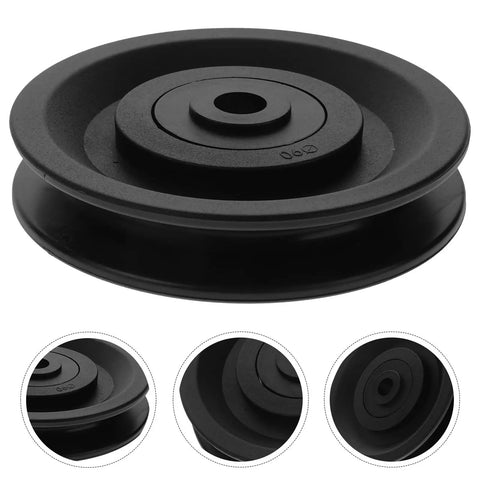 4 Pack Weight Lifting Pulley Wheels With Nylon Bearings And Cable Rollers For Gym Equipment Replacement Parts 22.5mm And 25mm Width For Home Gym And Commercial Machines Easy Install Durable, black pulley wheel close-up