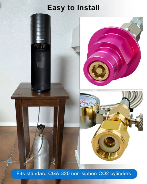 60 Inch Soda Maker Adapter Hose Kit For Terra Duo Art Gaia Series CO2 Tank Adapter, Beefy Brass Stainless Steel Hose With Steel Braided Layer, High-Pressure Up To 3500 PSI, connecting soda maker to CO2 cylinder