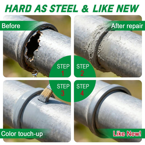 Ultra Tough Metal Epoxy Adhesive For All Metals And Surfaces Waterproof Quick Set Bond That Fills Gaps And Welds Steel Iron Aluminum Plastics Ceramics Cement Pro Grade DIY Repair Kit 2.3 Oz Container With Reusable Cap used to repair metal pipe