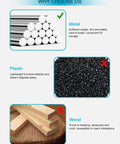 Comparison of materials: metal rods for Dope Portable Skateboard Floor Stand With Dual View Display, plastic granules, and wooden planks.