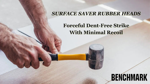 Person using Rubber Mallet Set With 8 Oz 16 Oz And 32 Oz Heads, Low Recoil Rubber Faces For Dent Free Strikes, during woodworking