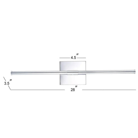 Chrome Modern Dimmable Integrated LED Wall Sconce 28 Inch No-Fuss Vanity Light For Bathroom Mirror Bedroom Hallway Sleek Hardwired Wall Lamp Fixture Warm White 3000K