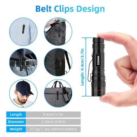 High Lumen Tactical Flashlight With Holster Zoomable Waterproof For Hiking And Camping EDC Ready Outdoor Gear Essential 5 Mode Brightness Rechargeable Battery No AAA Battery Required, black aluminum with belt clip.