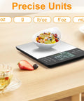 Digital Kitchen Scale With Nutritional Calculator for easy calorie counting and meal prep, clear display, bowl of salad on scale