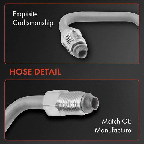 Close-up of Power Steering Pressure Hose Line Assembly For Chevrolet Silverado 2500 HD 3500 HD And GMC Sierra 2500 HD with metal fittings