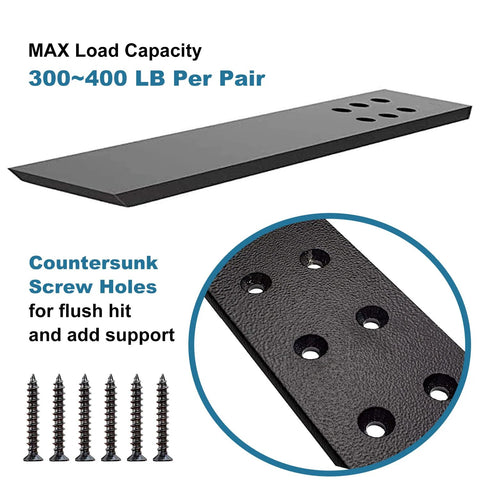Black metal hidden-knee-wall countertop support brackets, 4-pack, 12 in long x 2.5 in wide, 3/8 in thick, screws included